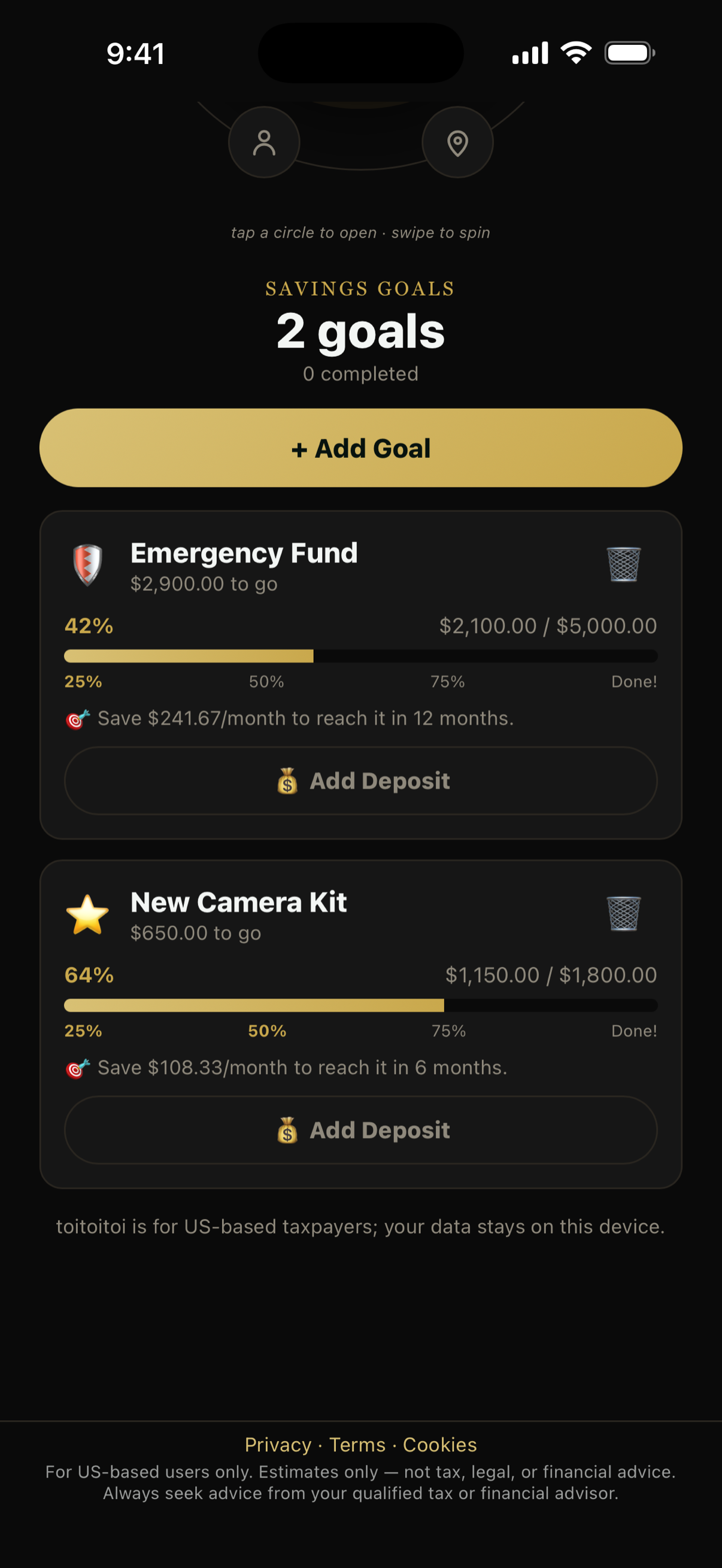 Savings goals