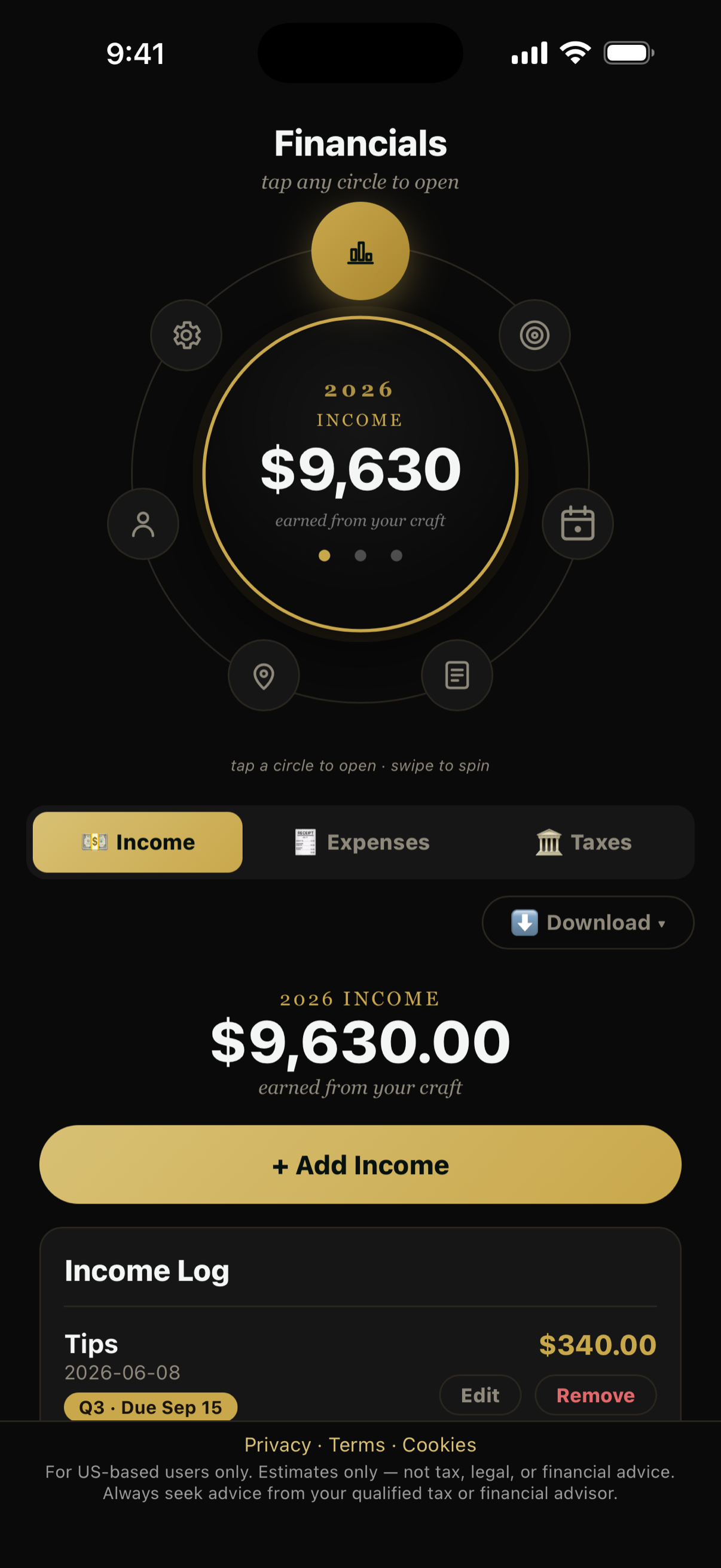 Income tracking